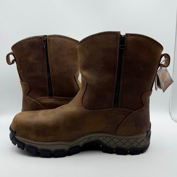 Hoss Mens Recon 8" Side Zip Wellington Industrial Boot 14 Wide Brown Leather NIB - Picture 8 of 12